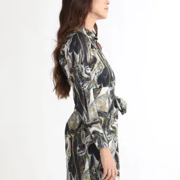 RAREISM Black Polyester Printed Long Sleeves Dress image 4