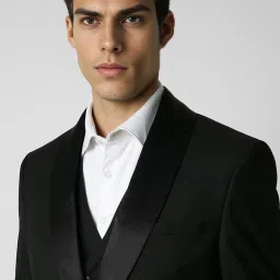 Van Heusen Black Slim Fit Texture Three Piece Suit image 4