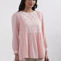 W Pink Cotton Self Pattern Top image 4