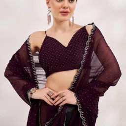 Satrani Purple Embellished Saree With Unstitched Blouse image 4