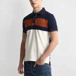 arrow sport Arrow Sports Blue Regular Fit Colour Block Polo T-Shirt image 4