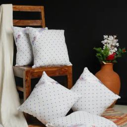 HOSTA HOMES White & Blue Cotton Cushion Fillers (Filled with Microfibre) - Set of 5-picture-49