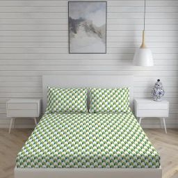 Layers Lumina Geometric Green 144 TC Cotton Queen Bed Sheet with 2 Pillow Covers-picture-2