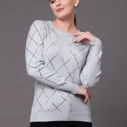 Mafadeny Grey Embellished Sweater-image-1