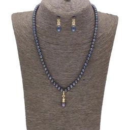 Sri Jagdamba Pearls Timeless Blue & Golden Necklace and Earring Set-picture-40