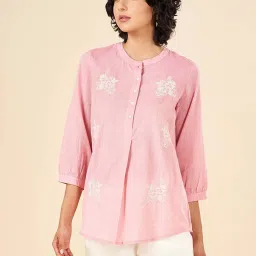 Akkriti by Pantaloons Pink Cotton Embroidered A Line Short Kurti image 4