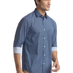 ColorPlus Blue Cotton Tailored Fit Printed Shirt image 4