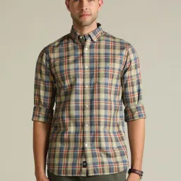Dockers Green Cotton Straight Fit Checks Shirt-image-13
