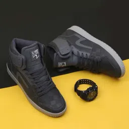 Spykar Men's Dark Grey Ankle High Sneakers-picture-14