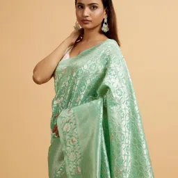 Mohey Green Chanderi Woven Saare with Unstitshed Blouse image 4