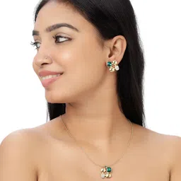 VELVET IMPERIAL Gold Plated Artificial Stones Studded Necklace & Earrings-picture-31
