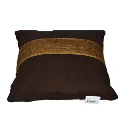 @Home Brown Banarsi Brocade Ariel Earthy Ornate Filled Cushion image 4