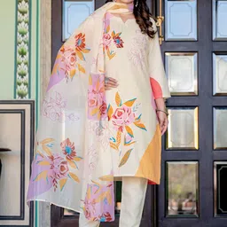 ARADHNA Women Floral Printed Regular Kurta with Trousers & With Dupatta-image-95