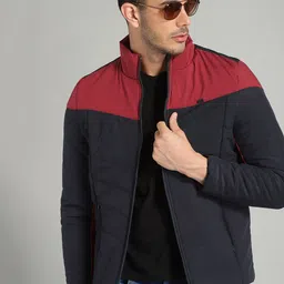 Roadster Men Navy Blue & Red Colourblocked Puffer Jacket image 1