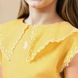 U.S. Polo Assn. Girls Light Yellow Embroidered Collar Pure Cotton Dress image 4