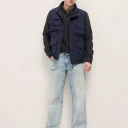 The Bear House Blue Nylon Regular Fit Solid Casual Jacket image 4