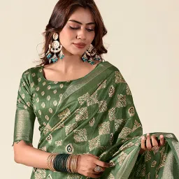 Elora Dusty Green Printed Saree With Blouse image 4