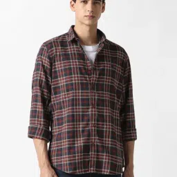 Van Heusen Red Cotton Slim Fit Checks Shirt-picture-30