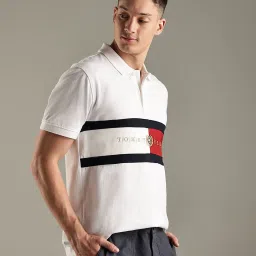 Tommy Hilfiger White Colorblock Regular Fit Cotton Polo T-Shirt image 4