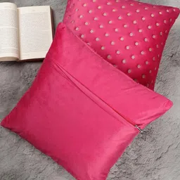 tanlooms Dot Embroidered Design, Set of 2 Pieces Velvet Cushion Cover image 4