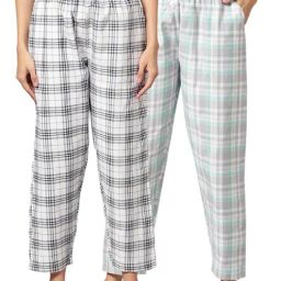 Kryptic Grey & White Cotton Checks Lounge Pants (Pack Of 2)-picture-34