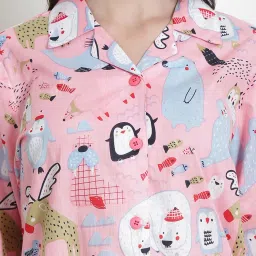 Secret Wish Baby Pink Printed Shirt With Pyjama image 4