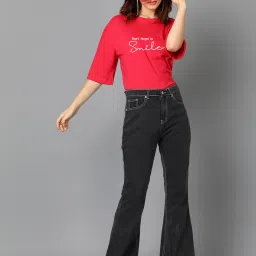 Kotty Red & White Graphic Print Oversized T-Shirt image 4