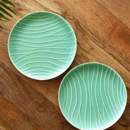 ExclusiveLane Sea Green Ceramic Hand Glazed Microwave Safe Dinner Plates - Set of 2-picture-37