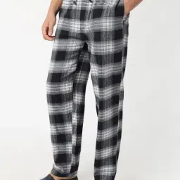 R&B Black Cotton Regular Fit Checks Lounge Pants image 3