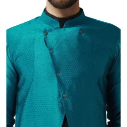 Sojanya Peacock Blue Self Print Sherwani Jacket image 4