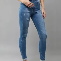 DOLCE CRUDO Blue Distressed Skinny Fit High Rise Jeans-image-2