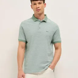 The Bear House Green Cotton Woven Design Regular Fit Polo T-Shirt-picture-23