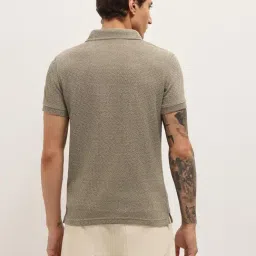 The Bear House Beige Polyester Woven Design Regular Fit Polo T-Shirt image 2