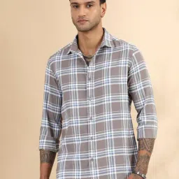 Bushirt Ash Brown Cotton Polyblend Regular Fit Checks Casual Shirt-picture-16