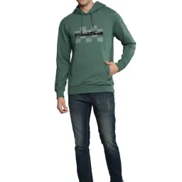 Allen cooper Olive Melange Regular fit Printed Hooded Sweatshirt image 5