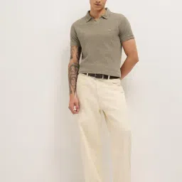 The Bear House Beige Polyester Woven Design Regular Fit Polo T-Shirt image 5