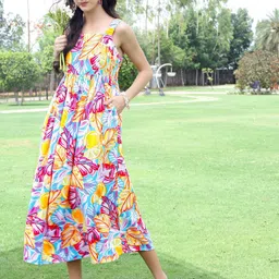 Sera Women 1 Floral Print Fit & Flare Gathered or Pleated Midi Dress-picture-11