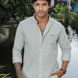 PERCH India Slim Fit Checked Button-Down Collar Cotton Linen Casual Shirt-picture-32