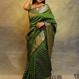 VASTRAAVEDAA Ethnic Motifs Woven Design Zari Wedding Banarasi Saree-picture-33