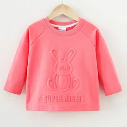 Kookie Kids Full Sleeves Sweatshirt Bunny & Text Applique - Pink-image-36