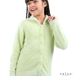 arias by lara dutta Arias Acrylic Knit Front Open Sweater With Buttons - Yellow & Green-picture-10