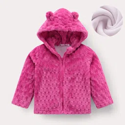Kookie Kids Full Sleeves Solid Hooded Winter Jacket with Ears Applique - Dark Pink-image-41