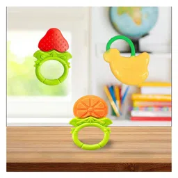 Joy Buzz Fruit Shape Teether (Set of 3) | Soft & Safe Fruit-Shaped Baby Teether | BPA-Free Silicone | Multi-Colour Teething Toy for Infants (Red & Yellow)-picture-10