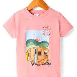Ollypop Sinker Knit Half Sleeves T-Shirt With Vehicle & Outsider Text Print - Pink-picture-21