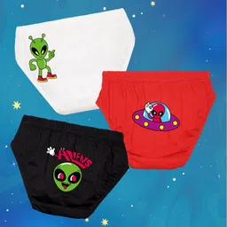 NUSYL Cotton Pack Of 3 Space Theme Printed Briefs - White Red & Black-picture-25