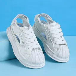 Babyoye Solid Colour Casual Shoes With Velcro Closure - White-image-11