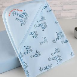 Zero Interlock Knit Hooded Towel With Animal Print L 84 x B 83 cm - Aqua Blue-picture-5