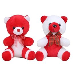 Tickles Teddy with Ribbon Bow Soft Stuffed Plush Toy for Kids Baby Girls & Boys Birthday Gifts Valentine's Day, Pack of 2 (Color: White & Red Size: 25 cm)-picture-29