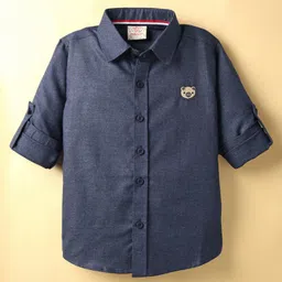 Rikidoos Cotton Woven Full Sleeves Solid Shirt - Navy Blue-picture-16