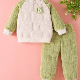 Mark & Mia Full Raglan Sleeves Winter Wear Night Suit with Dino Applique - Light Green & White-picture-29